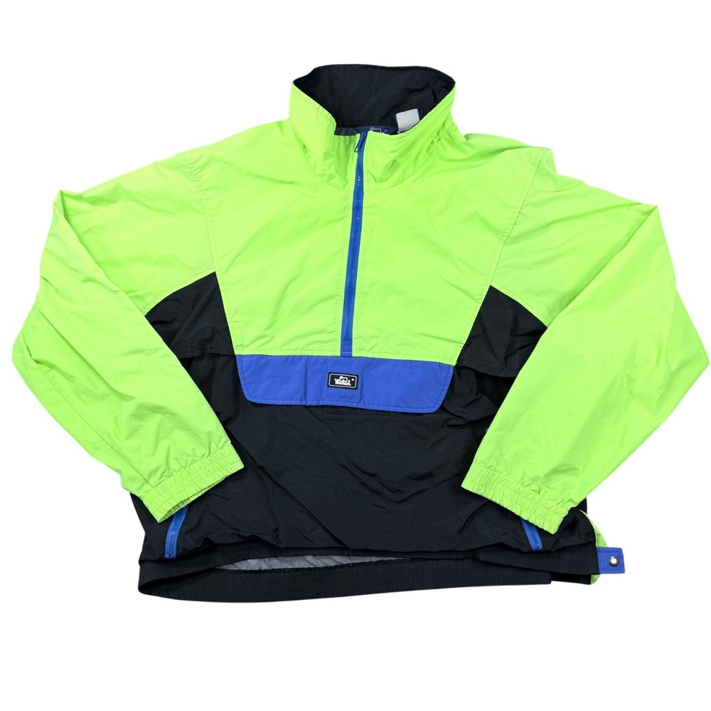 Vintage Woolrich Neon Colorblock Anorak Windbreaker Jacket Mens XL Pullover